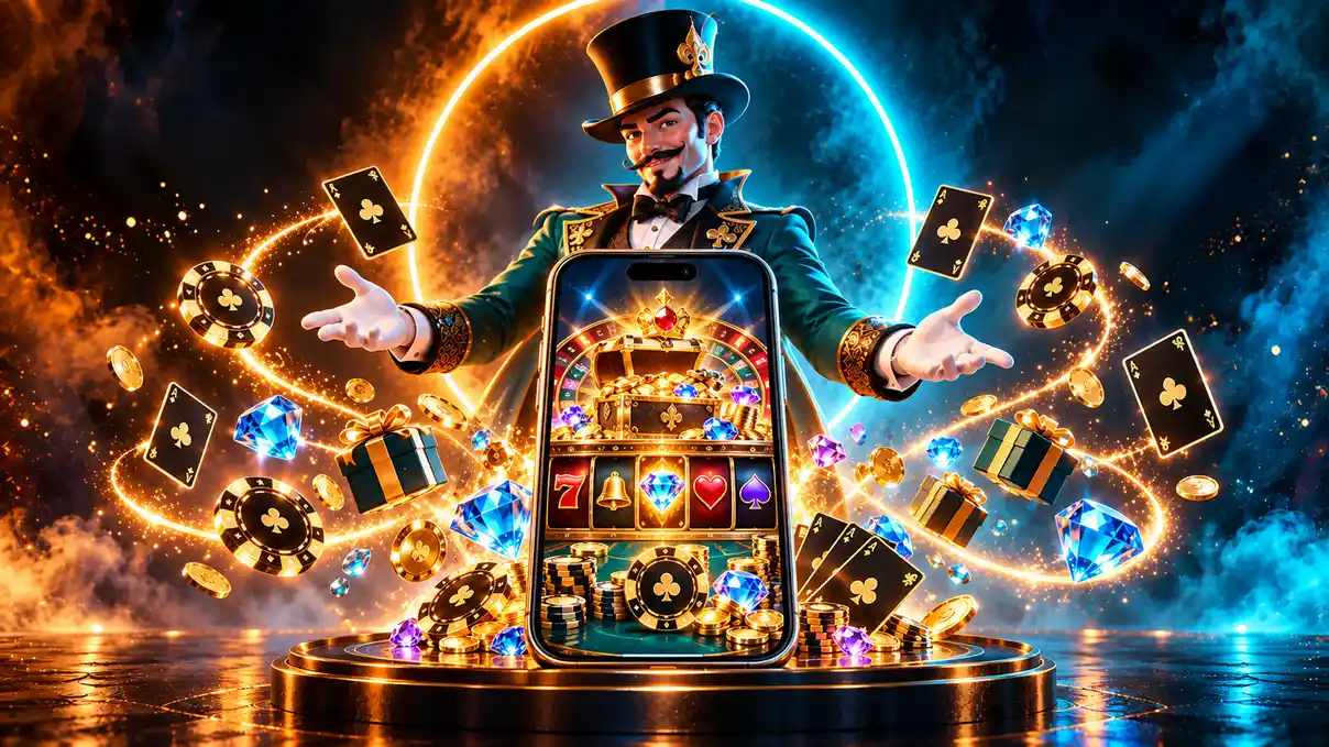 Betzino Casino mobile browser illustration with a smartphone and casino games
